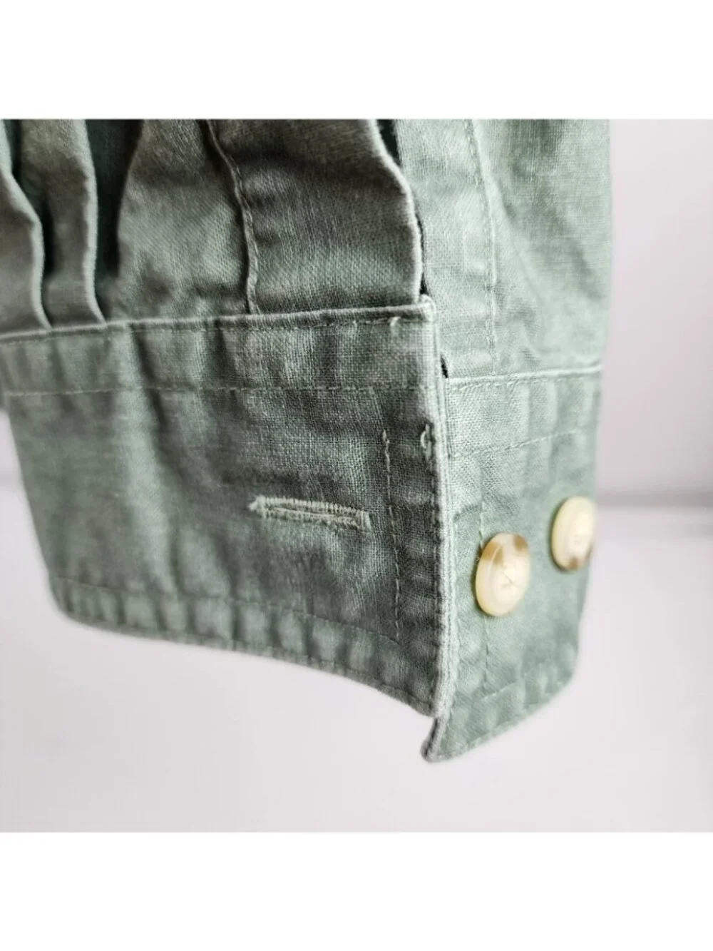 LL Bean Shirt Men L-Tall Green Sunwashed Canvas Shirt in Traditional Fit 270134